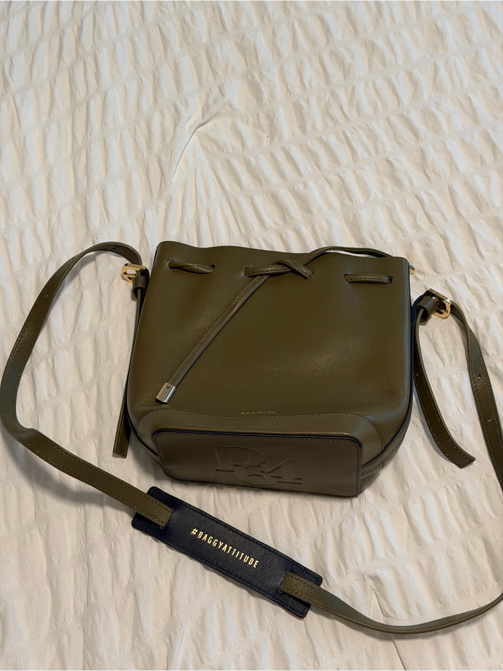 Olive Green Leather Crossbody Bucket Bag - Paris 64